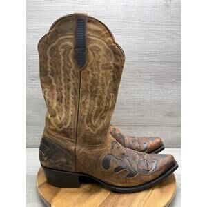 J B Dillon goat leather cowboy boots brown distressed western Men’s 11.5 EE